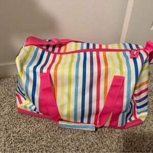 NEW Colorful Striped Duffel Bag with Pink Handles